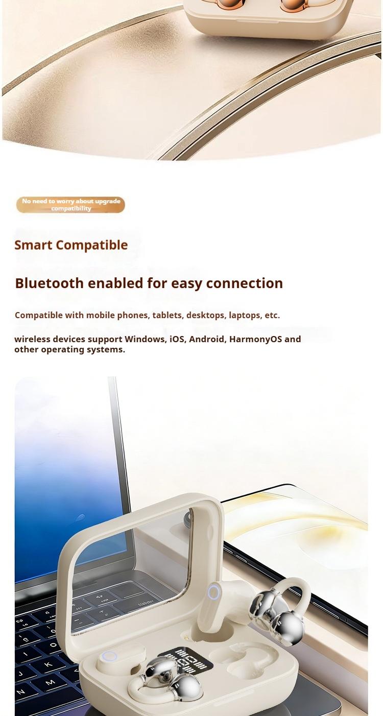 Hetoie 2026 Open-Back Bluetooth-compatible Earbuds, Wireless Headphones with Clear Mic, Type-C Fast Charging, Comfortable All-Day Wear