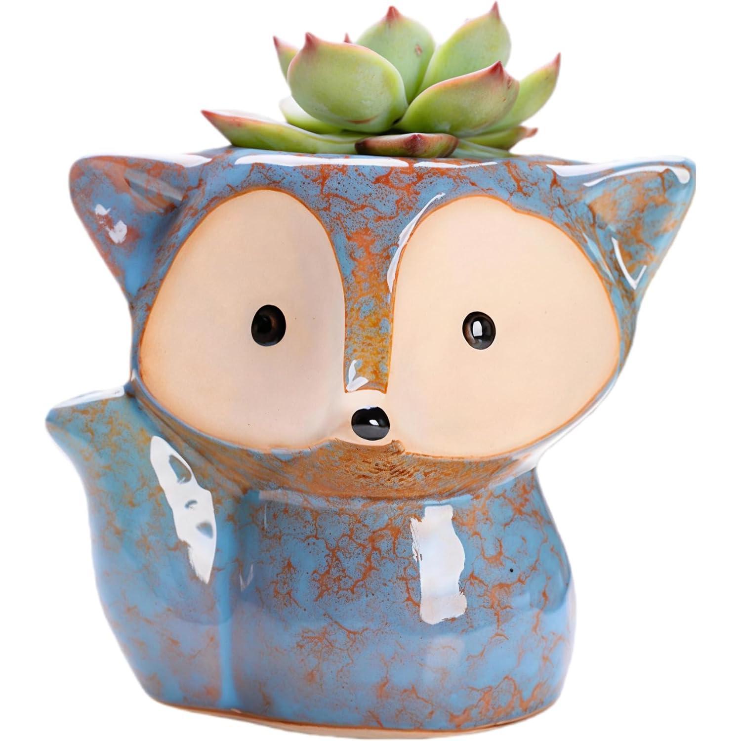 Cute Cartoon Fox Shaped Ceramic Succulent Cactus Vase Flower  Pots for  Garden Office Desktop Decoration ()