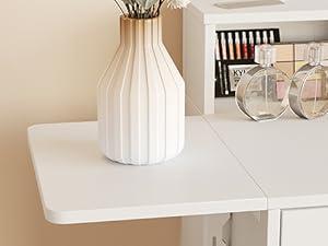 Vabches Vanity Desk with Mirror and Lights, Small Makeup Vanity with Drawer & Lots Storage Shelves, White Vanity Table with Charging Station & Time Display, Vanity Set with Chair, for Bedroom Vabches Vanity Desk with Mirror and Lights, Small Makeup Vanity with Drawer & Lots Storage Shelves, White Vanity Table with Charging Station & Time Display, Vanity Set with Chair, for Bedroom