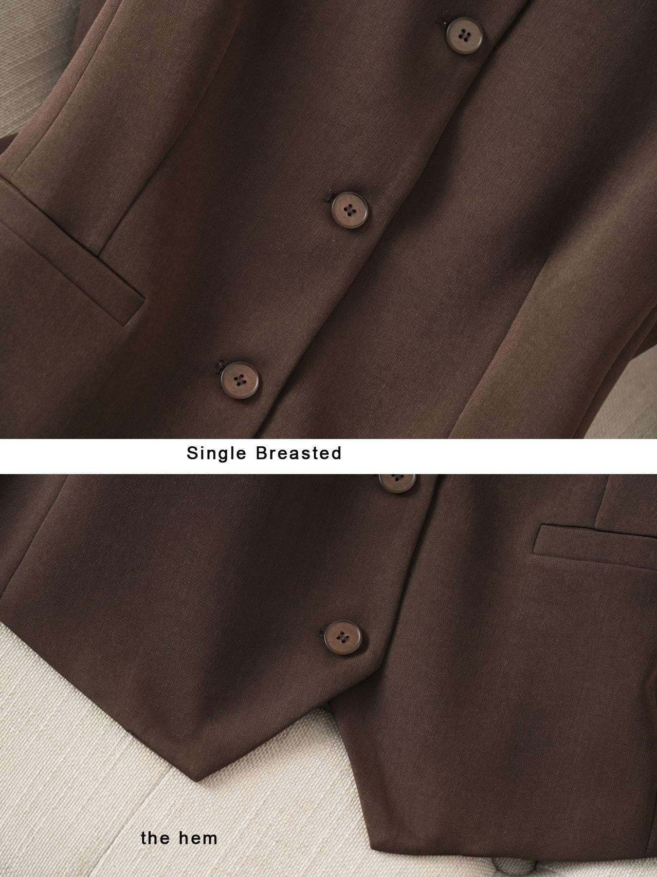 Women's Solid Color Button Front Vest Blazer, Casual Fashion Comfy Sleeveless Outerwear for Daily Outdoor Wear, Women Clothing for Spring Fall