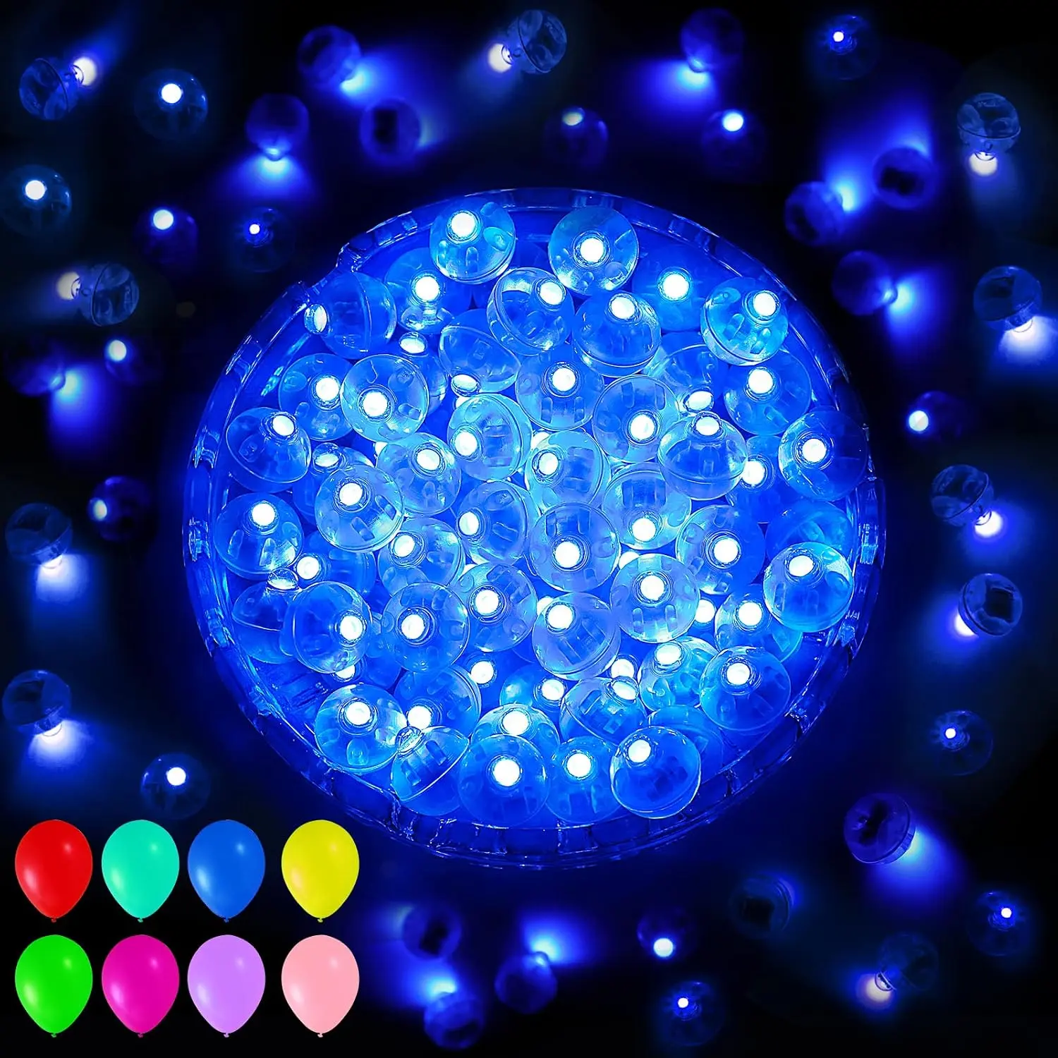 50 count Blue Balloon Light with Loop for , Mini Ball Lamp Round  Led Light for Glass Paper Lanterns Balloons Birthday Party Event Wedding Halloween Christmas Decoration