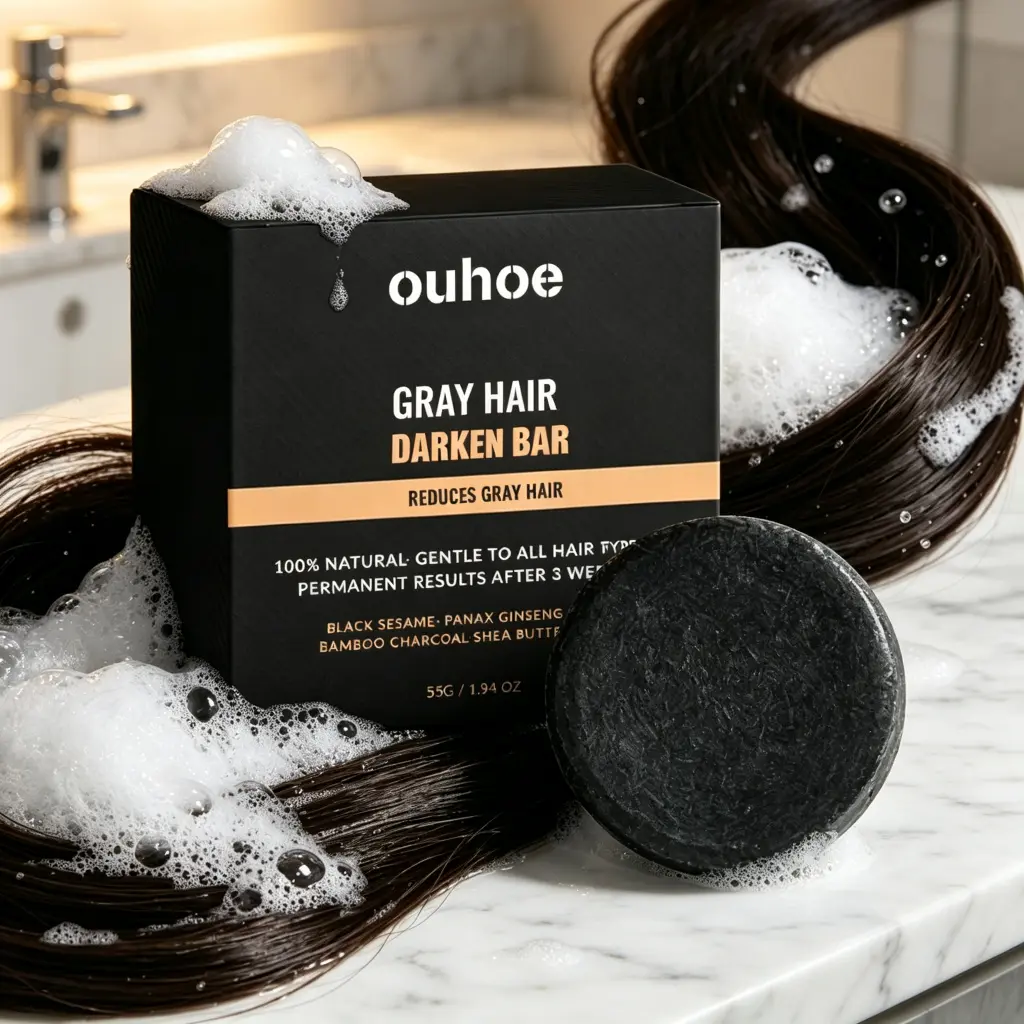 OUHOE Men's Gray  Reverse Shampoo Bar | Natural Darkening Soap for  & Beard | Anti-Gray, Deep Cleanse, Nourish & Thicken | Gifts for Men