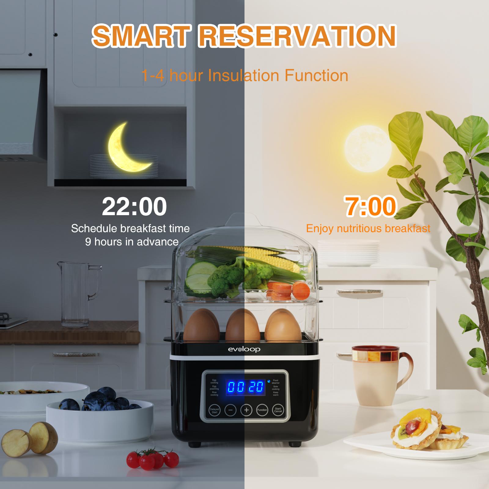 【Deals For You Days】EVOLOOP 2 Tiers Electric Food Steamer for Cooking, 4 QT Digital Multi Vegetable Steamer with BPA-Free Stackable Baskets, Rapid Egg Cooker with Auto Shut-Off, Ideal for Veggies, Rice