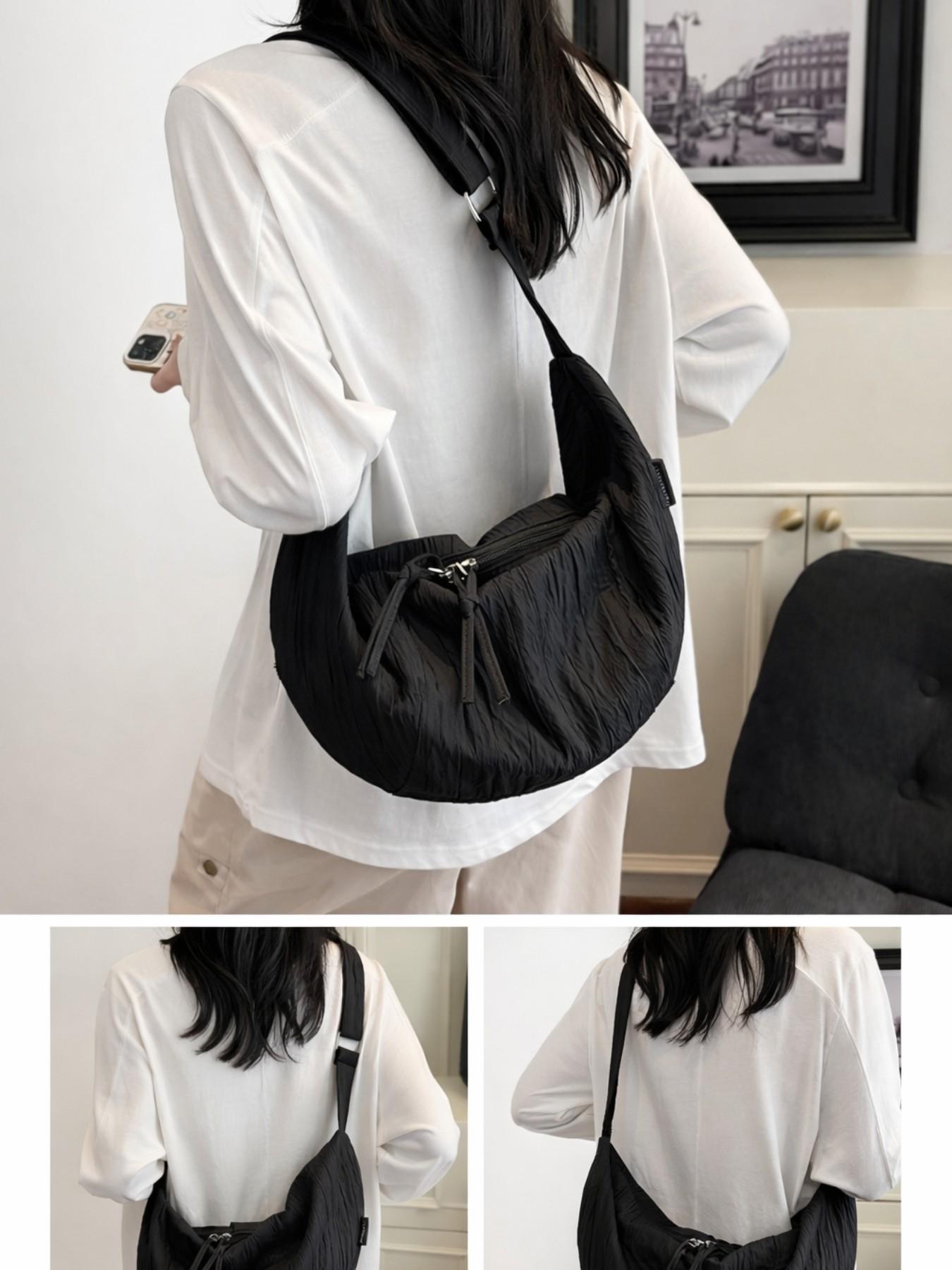 Women’s Crescent Hobo Bag, Large Capacity Shoulder Crossbody Bag, Ruched Cloud Underarm Purse, Casual Commuter Tote Handbag