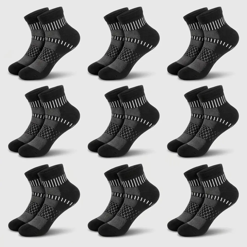Unisex Cotton Blend Ankle Socks - Compression, Sweat-Wicking, Anti-Sore Ankle, Cushioned for Plantar Relief & Foot Recovery, Machine Washable, Sporty Sports Socks (Sizes 38-45)
