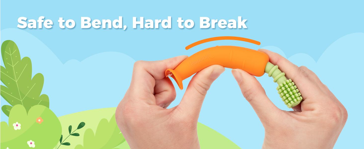 Papablic Baby Carrot Teether Toothbrush 6-12 Months, 360° Silicone Teether Toy with Suction Base, Newborn Sensory Teething, Reduce Drool & Teething Pain, FDA-Compliant & Dentist Approved, Toddler Christmas Gifts