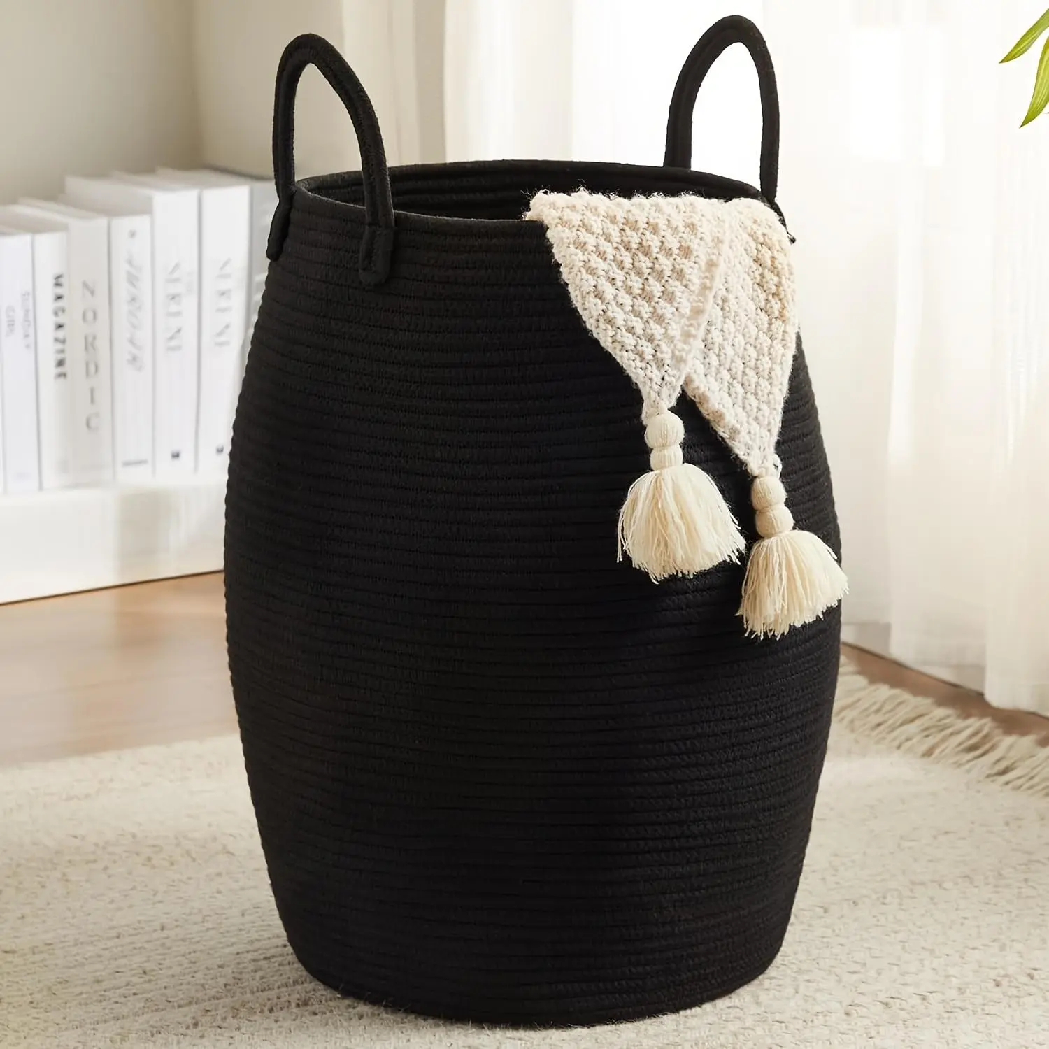Lari 22 in Large-Capacity Tall Foldable Laundry Basket with Extended Handle, No Tassel Decoration for Bedroom, Bathroom Home Organizer Storage Bag