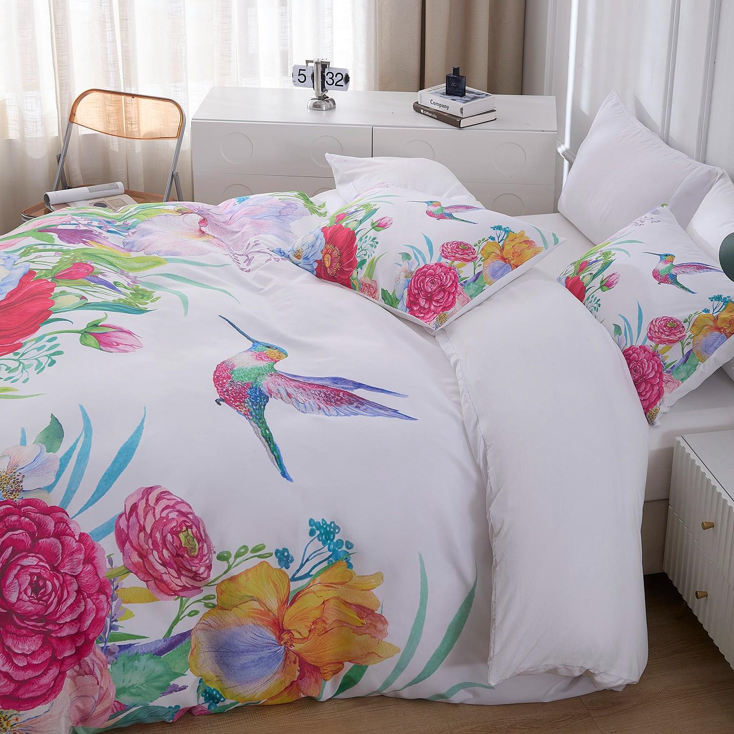 3pcs Plant Flower Hummingbird Bedding Set, Includes 1 Duvet Cover + 2 Pillowcases, Comfortable Sleep, Durable Material, Perfect Gift for Dorm Room