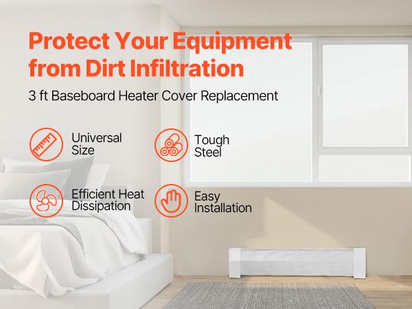VEVOR Baseboard Heater Covers, Premium Series 3 ft Standard Electric Heating Unit Front Cover for Home Improvement, Heavy-duty Steel, Easy Installation for Bedroom Replacing Old Cover, White