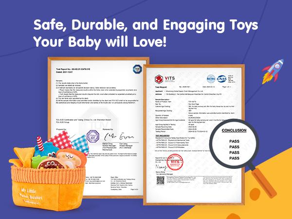 Hahaland Baby Toys 6-12 Months – Picnic Basket Sensory Toy with Crinkle, Rattles, Teether & Mirror, Montessori Play Food Plush for Early Development, Baby Shower Gift for 1+ Years Boys & Girls