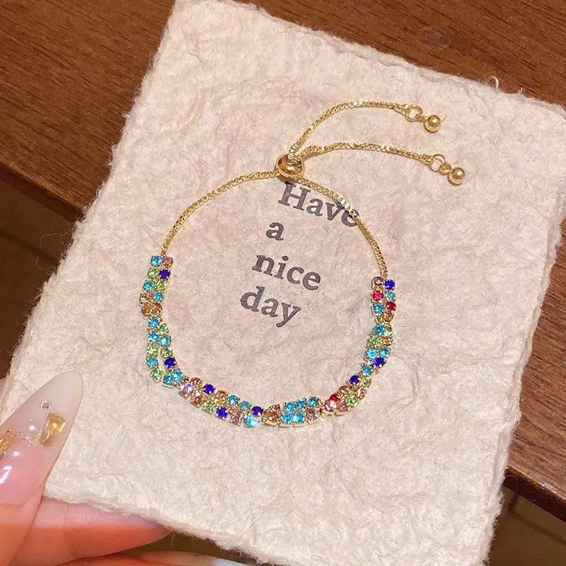 Colorful Adjustable Bracelet Exclusive Criss Cross Design Slider Clasp Everyday Casual Office Wear Y2K Dopamine Aesthetic Dainty Layering Jewelry Elegant Statement Fashion Accessory Chic Trendy Item For Daily Outfit Matching