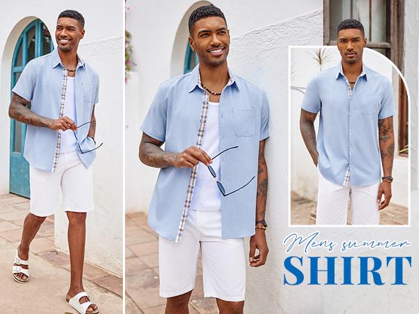 COOFANDY Men's Button Down Shirts Short Sleeve Casual Shirts Summer Beach Shirts Vacation Wedding Shirts with Pocket
