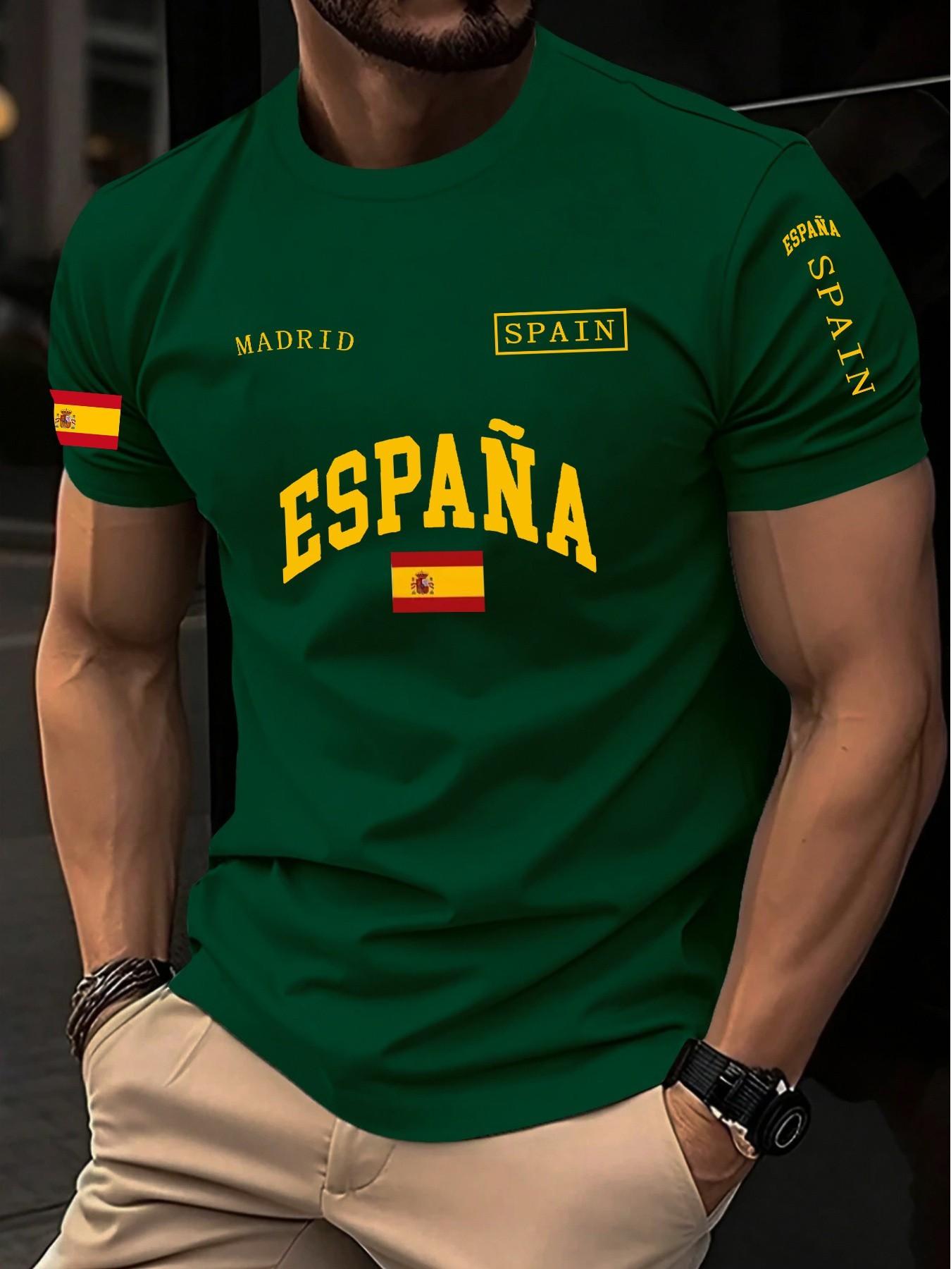 Men's Spanish Style Letter Print Short Sleeve T-Shirt, Summer New Arrival, Breathable Quick-Dry Casual Top, Streetwear Fashion