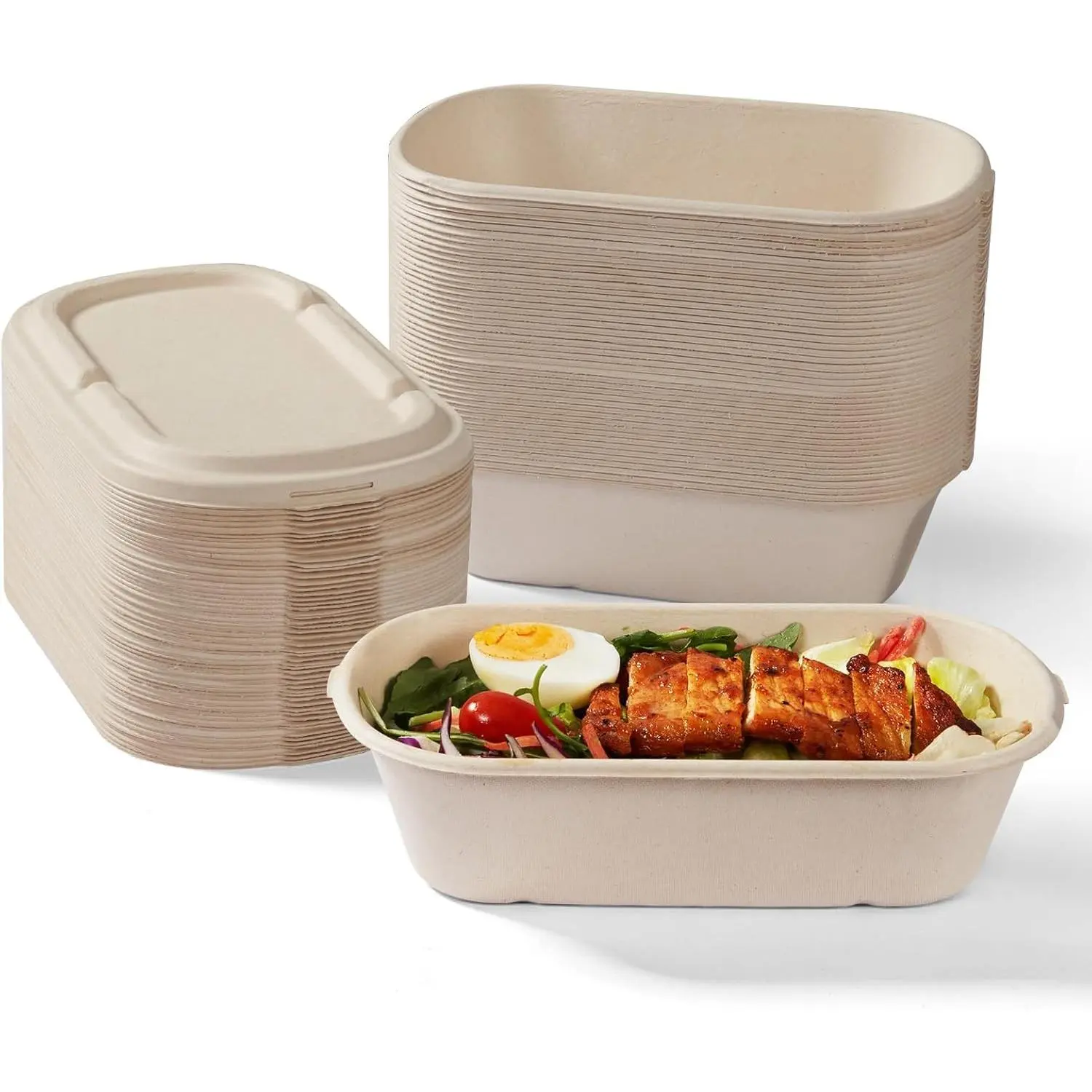 100% Eco-Friendly 34 oz Disposable Food Containers with Lids Sugarcane Pulp Take Out Containers Biodegradable Compostable Microwave Safe To-Go Boxes for Meal Prep Pack of 50