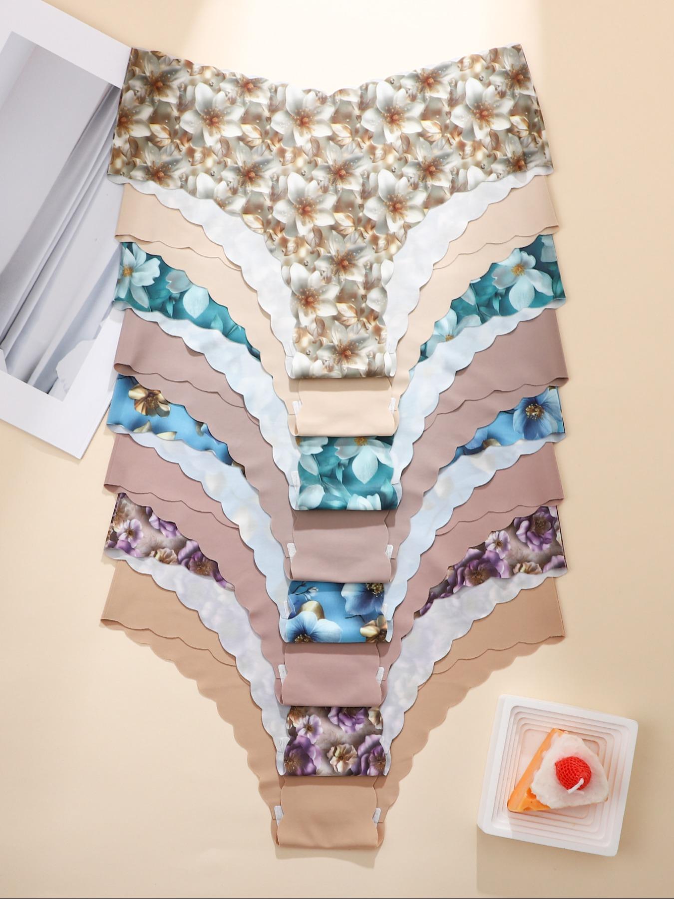 Women's Leopard Print & Solid Color Panties, Comfortable Seamless Fitted Briefs, V-Shaped Pull-Up Waistband, Floral Pattern