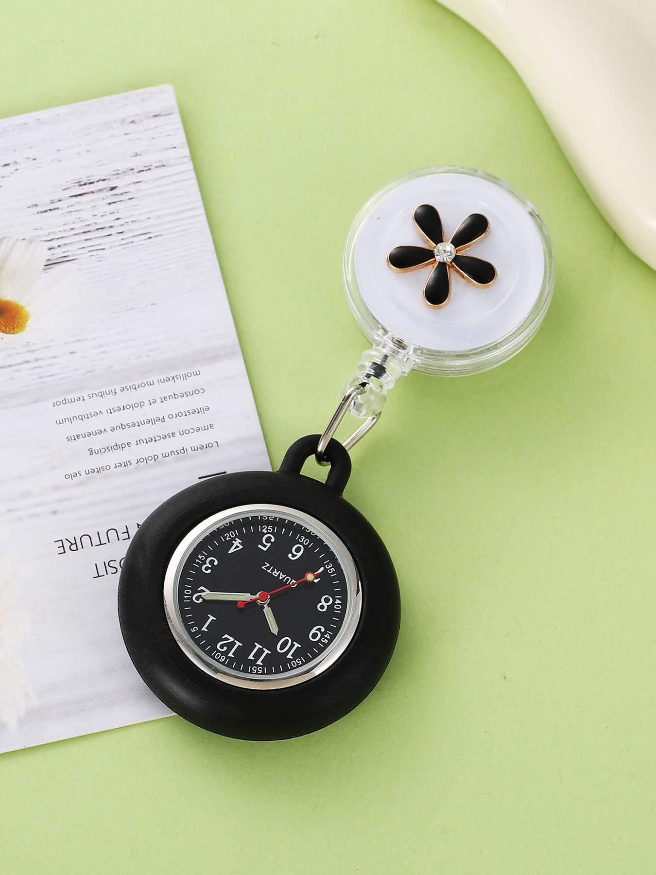 3-Piece Expandable Pocket Watch Set with Clips, Flower Design, Suitable for Nurses and Doctors, Analog Quartz, Hospital Use