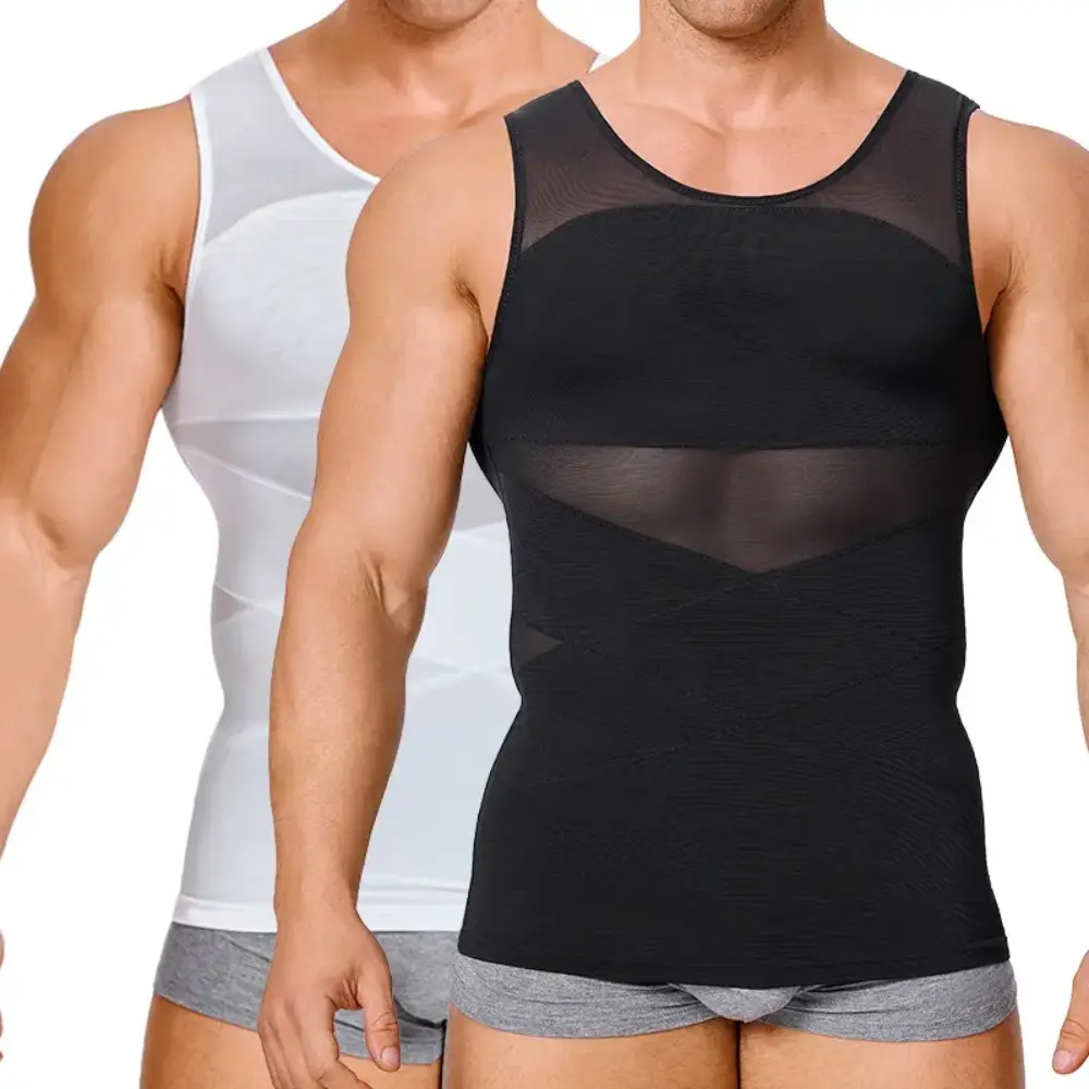 Men's Sleeveless Compression Shirt, Breathable Shapewear Tank Top Undershirt, Gynecomastia Tummy Control Body Shaper with Posture Support for Gym Workout Daily Wear
