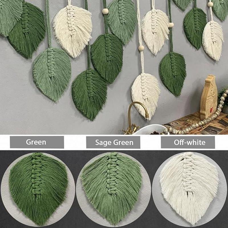 Macrame leaf wall hanging with soft handmade texture