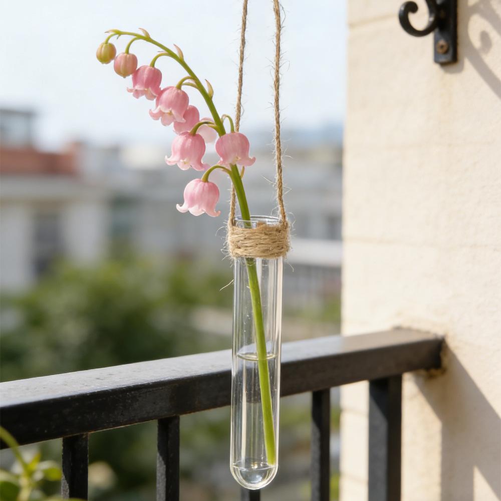 Wall-mounted Test Tube Vase Hemp Rope Hanging Hydroponic Set Simple Nordic Style Punch-free Installation Creative Wall Decoration Home Living Room Soft Decoration