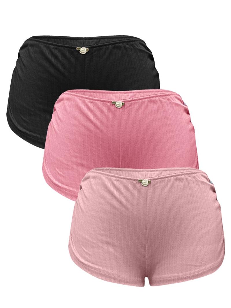 Three-pack Women's Y2K Shorts, Micro Shorts Side Slit Stretch Pajamas Shorts, Slim Fit Ruched Bottoms Cute Leggings