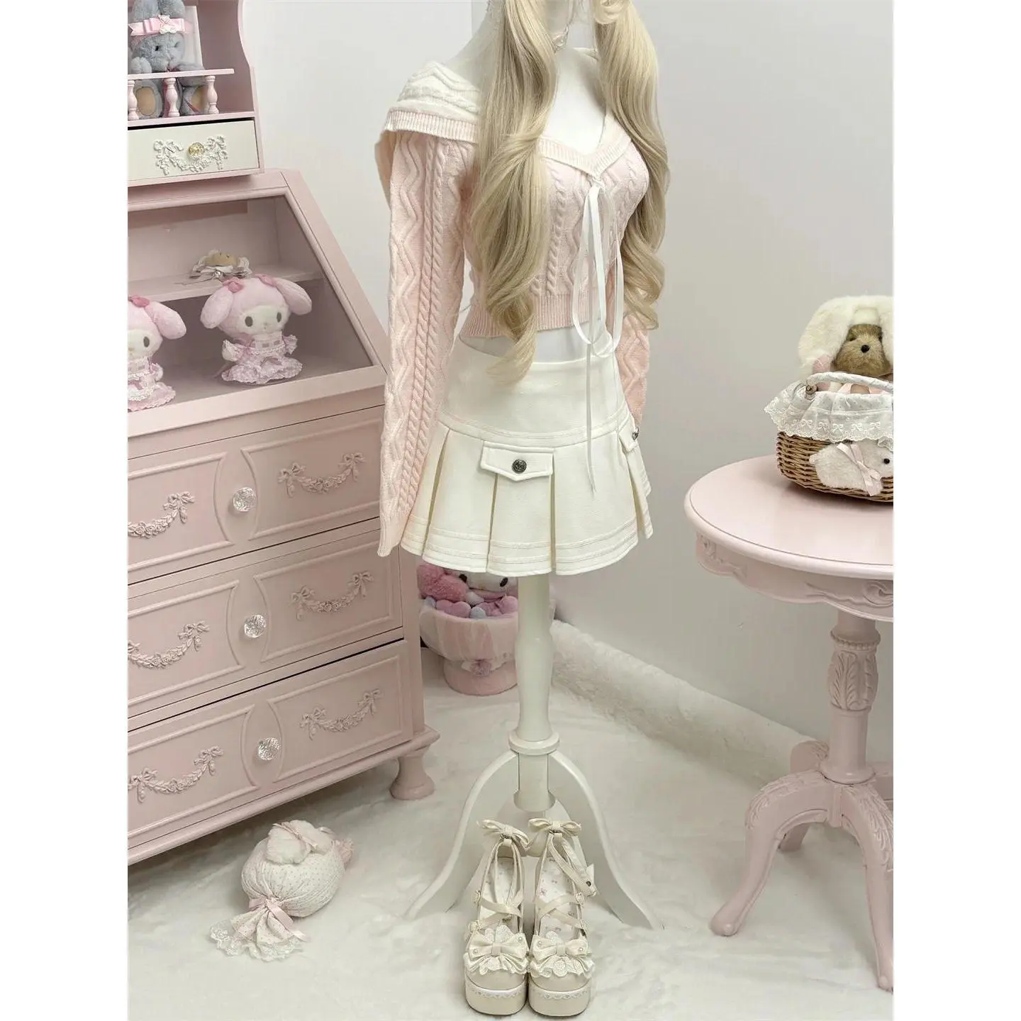 Winter Knit Sweet Kawaii Elegant 2 Piece Set Woman Sailor Collar Design Pullovers+ Retro Mini Skirt Female Korea Popular Clothes