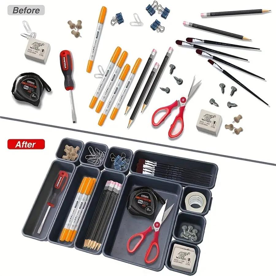 16 Piece Stackable Drawer Organizer Set, Desktop Drawer Dividers, Cosmetic Storage Box, Makeup Tray, Organization Solution