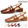 Coutgo Womens Mary Jane Chunky Low Heels Slingback Pumps Closed Square Toe Wedding Dress Shoes