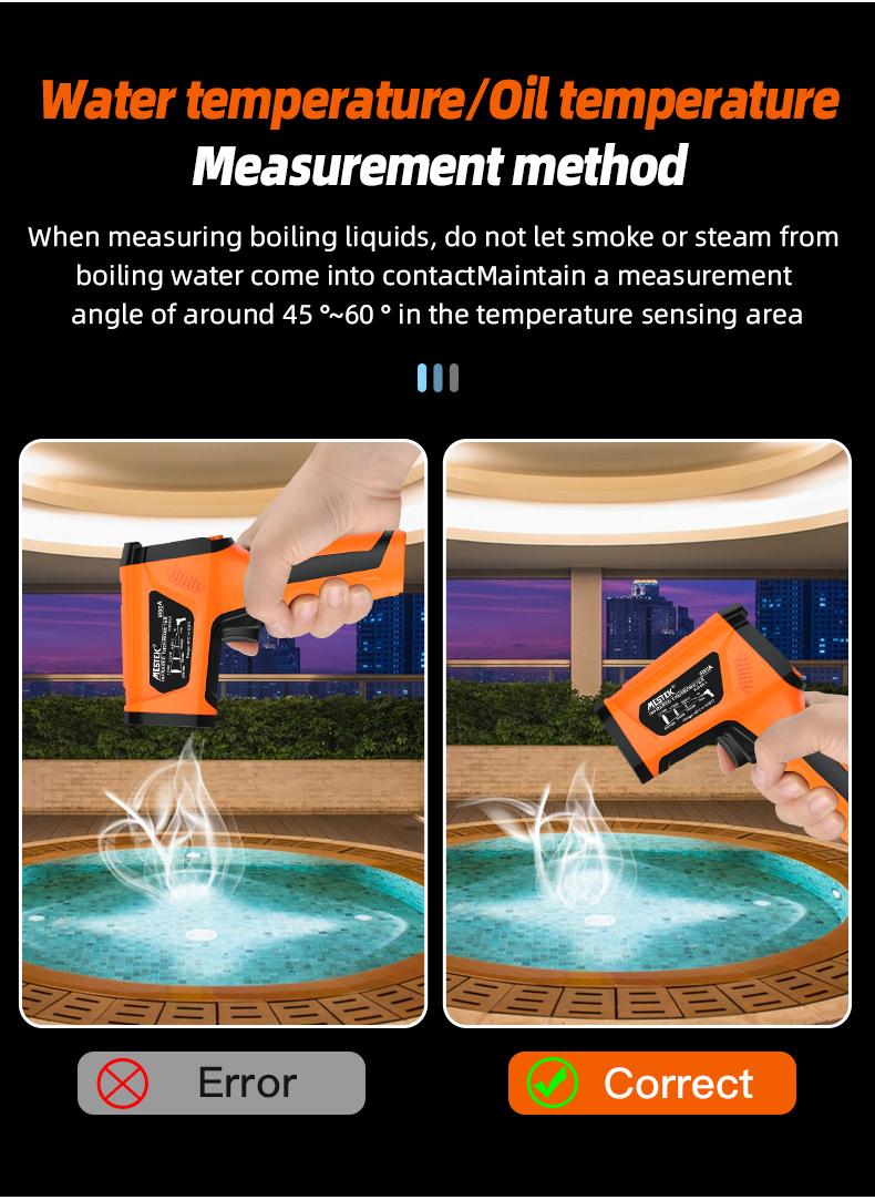 Mestek Infrared Thermometer -40°F ~2912°F,-40~1600℃ High Temperature Meter 50:1 Industrial Dual Laser Digital Thermometer with Temperature Probe