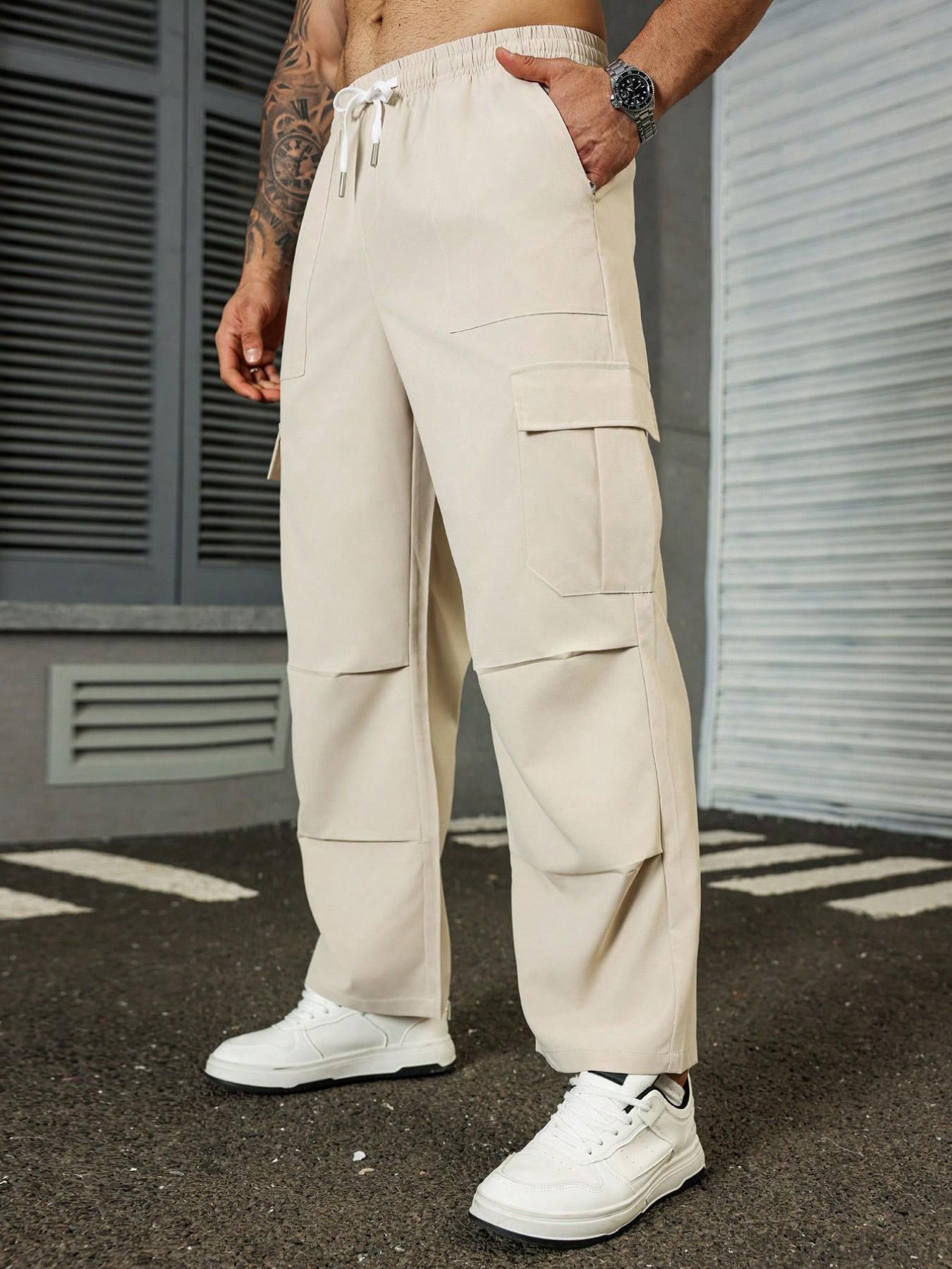 Men's Plus Size Lightweight Work Pants, Elastic Waist Drawstring Zipper Pockets, Comfortable Breathable, Ideal for Outdoor Casual Wear