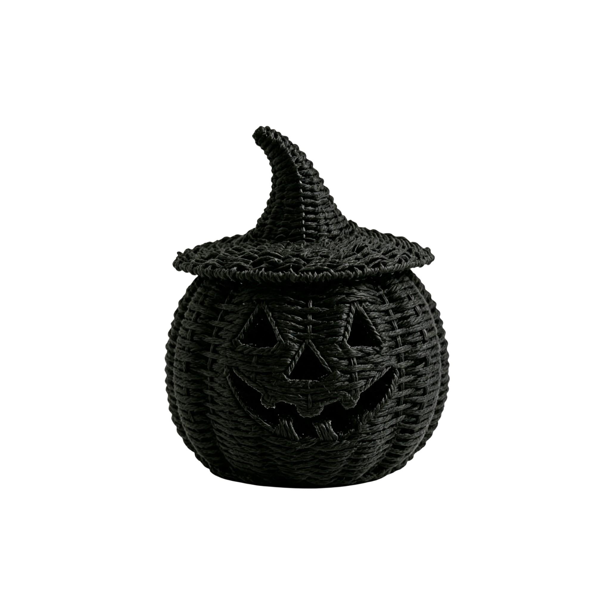 1PC Woven Black Pumpkin Jack-o'-Lantern Candle Holder, Halloween Tabletop Tealight Holder, Home & Party Decor Ornament, Tea Light Candle Holders