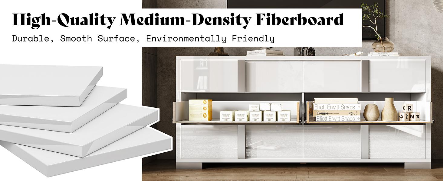 VanAcc Minimal High Gloss 5/6 Drawers Dressers with Silver Grooved Handles, Aesthetic Design, Modern Storage Chest of Drawers with Wide Tabletop, Storage Cabinet for Bedroom, Dressing Room, Living Room