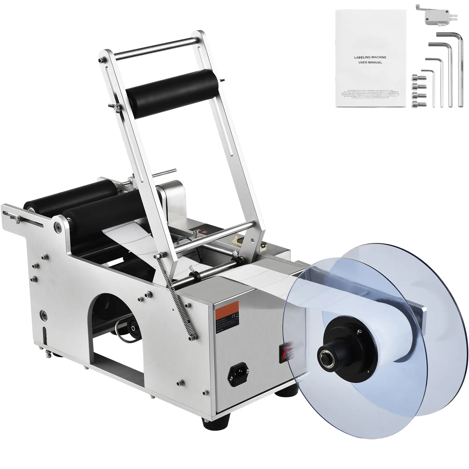 Semi-Automatic Round Labeling Machine, 20-50pcs/min, Electric Bottle Label Applicator for Round Bottles, Round Bottle Labeler Suitable for Bottle Diameter 0.78-4.72 inches (with Pressing Bar)