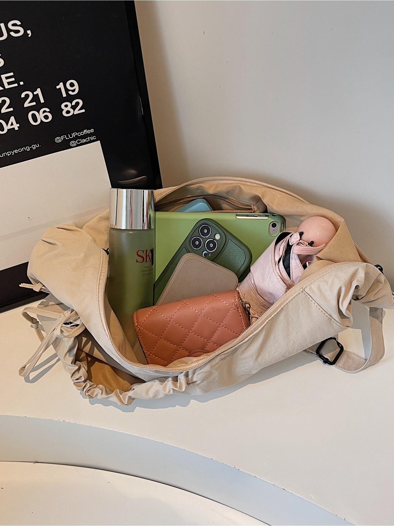 Minimalism Style Drawstring Ruched Nylon Tote Bag For Women Super Lightweight Anti Wear Versatile Crossbody Shoulder Bag Ideal For Daily Commute School