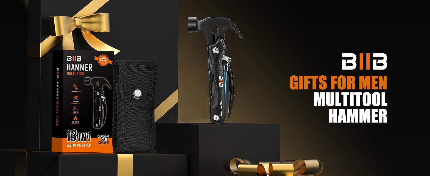 BIIB Valentines Day Gifts for Him,  12 in 1 Hammer Multitool Gifts for Men, Mens Valentines Day Gifts for Boyfriend Husband, Birthday Gifts for Men, Mens Gifts for Dad, Camping Essentials Gear Tools