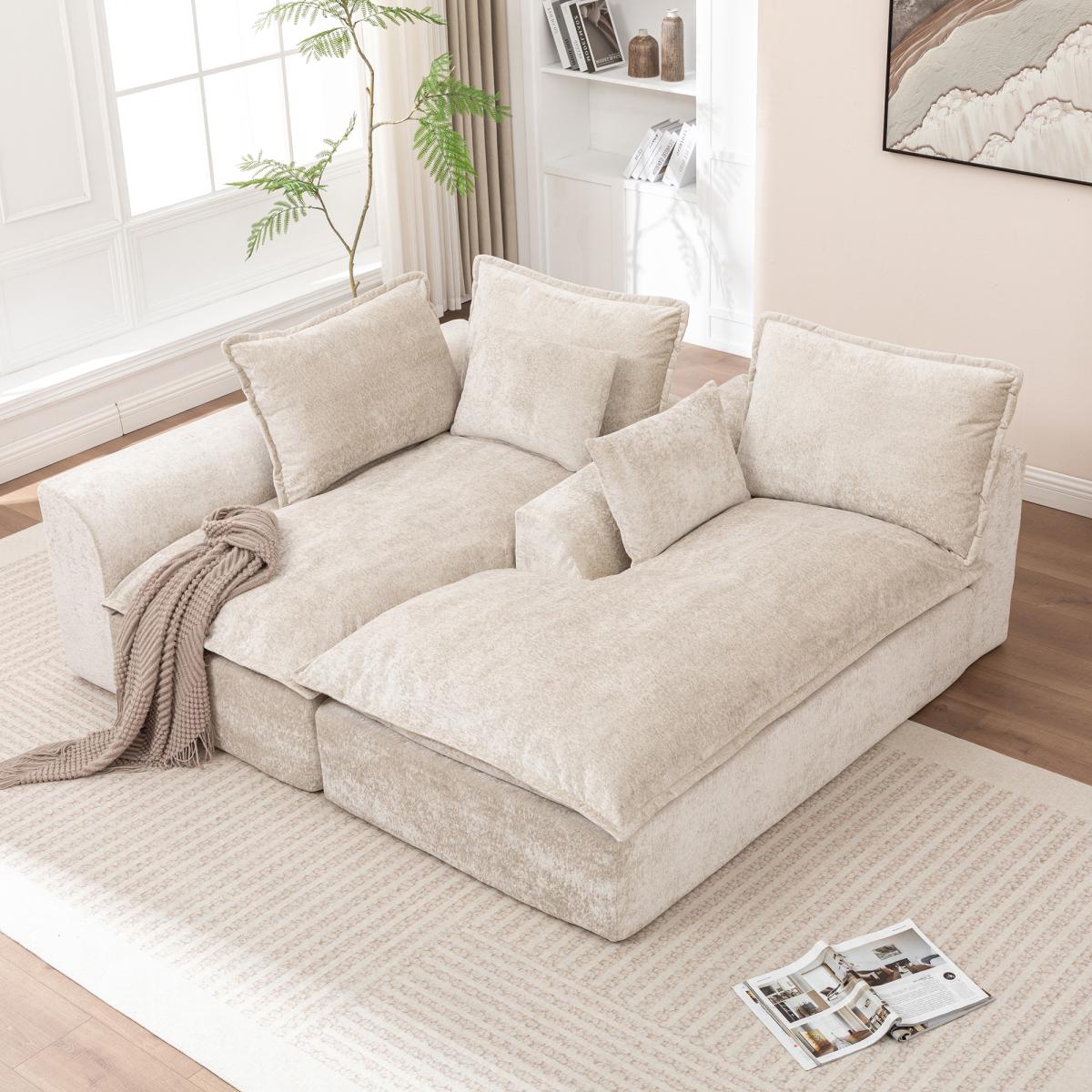 Aobtkel®103 " L Shaped Modular Couch, Cloud Boneless Couch with Deep Seats & High Back , Upholstered Fabric Sofa, No Assembly Required(Beige)#Summervibes