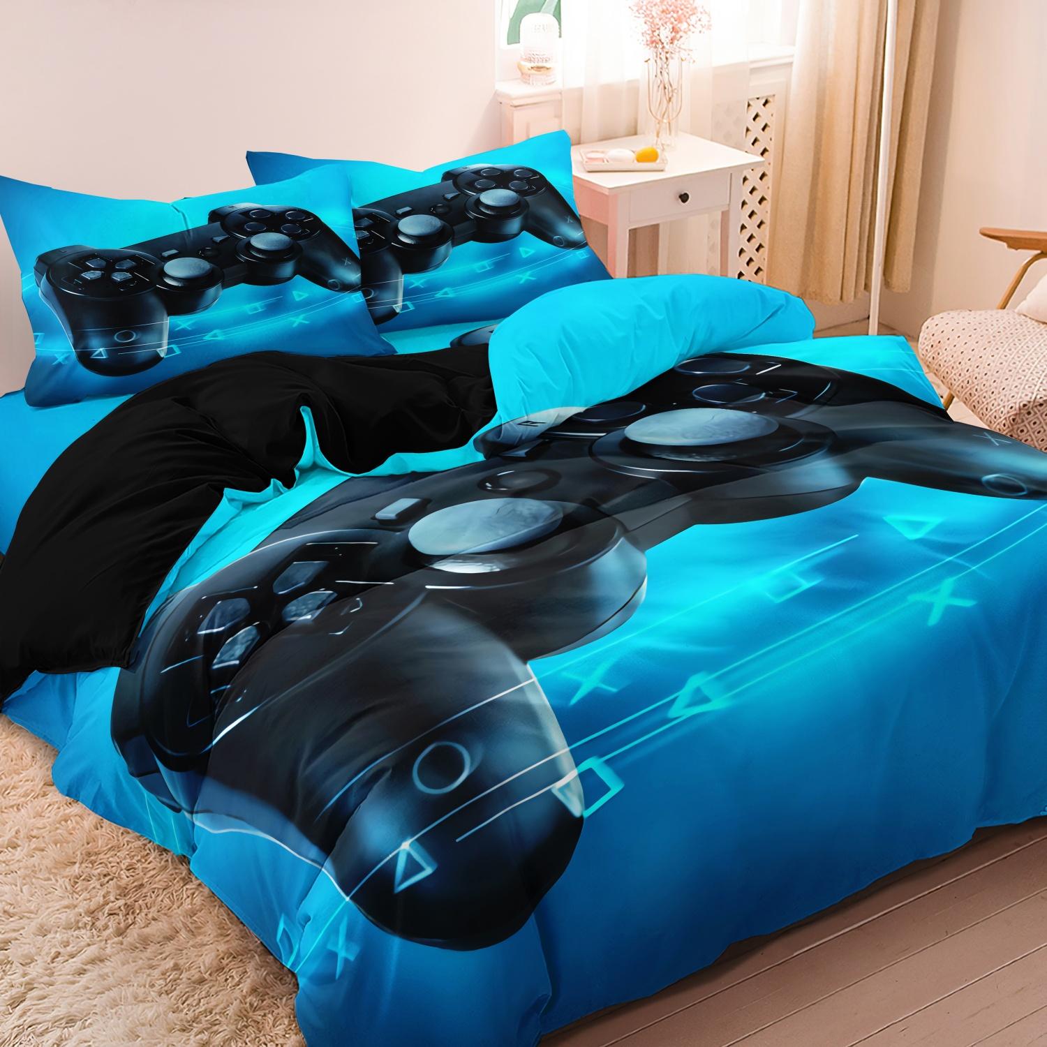 Video Game Controller Mouse Keyboard Headphone Pattern - Modern Fashionable Cool Gamepad Print - Boys Youth Gaming Equipment Bedding Set - 3pcs Duvet Cover Set (1Duvet cover+2Pillowcase ，No quilt)