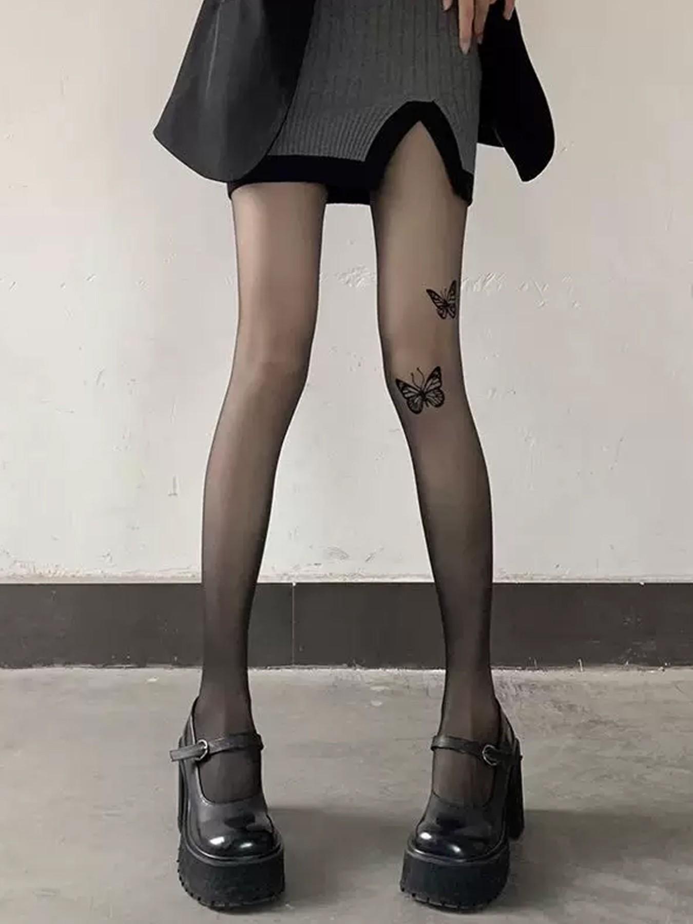 Spring Summer Women's Butterfly Print Stockings, Sexy Mesh Underwear Socks, Anti-Pilling Silk Socks, Elegant Fitted Design