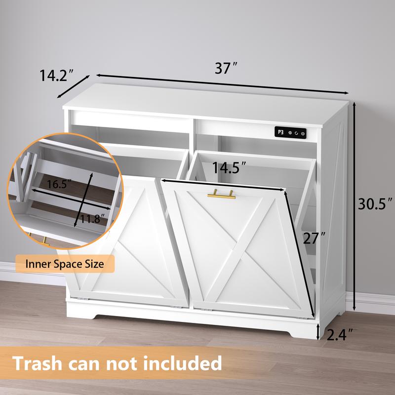 Tilt Out Trash Cabinet for 2 Bins, Hidden Recycle Garbage Bin Enclosure, Wooden Double Laundry Cabinet with Odor Control, Negative Ion & Ozone, for Kitchen, Bathroom, Laundry Room Tilt Out Trash Cabinet for 2 Bins, Hidden Recycle Garbage Bin Enclosure, Wooden Double Laundry Cabinet with Odor Control, Negative Ion & Ozone, for Kitchen, Bathroom, Laundry Room