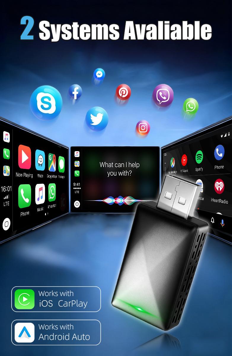 Wireless CarPlay Adapter for iPhone/Android, Converts Wired CarPlay to Wireless, Plug and Play, Fast and Stable Connection, Bluetooth Car Adapter, Electronic Charger, Car Accessories