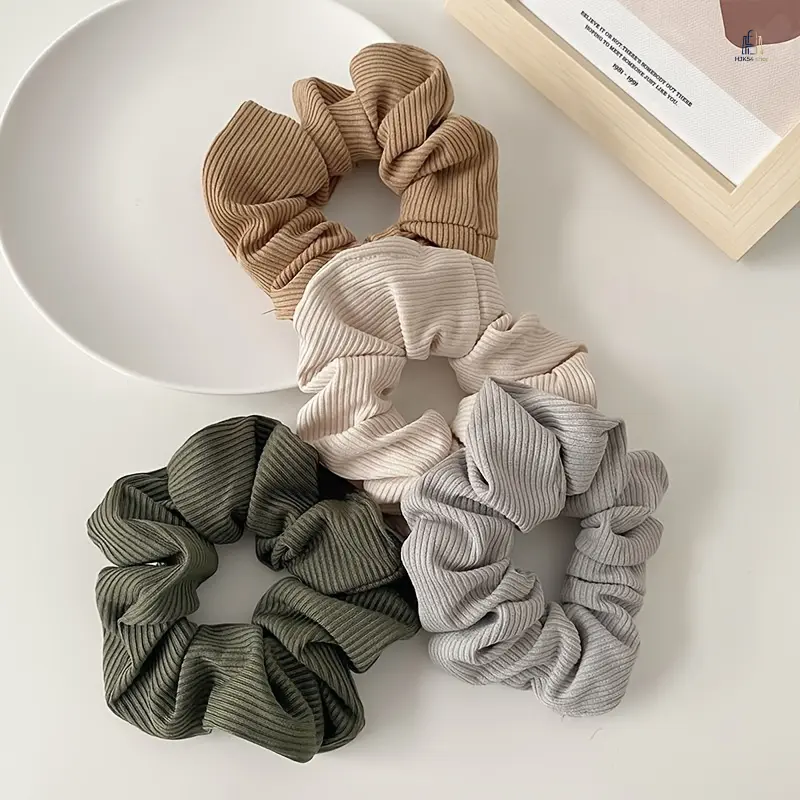 Women Elegant Hair Scrunchies Set 4 Pcs, Soft High Elasticity Fall Winter Hair Ties, Warm Tone Fashion Hair Bands, Versatile Accessory for Daily Hairstyle & Outfit Matching