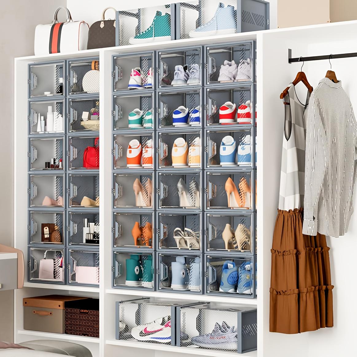 24-Pack Transparent Plastic Shoe Boxes with Lids, Foldable and Stackable Shoe Storage Bins Organiser - Waterproof, Space-Saving Shoe Storage for All Shoes, Multilayer Sneaker Display Racks - Suitable for Entryways, Bedrooms, Homes, and Dorms