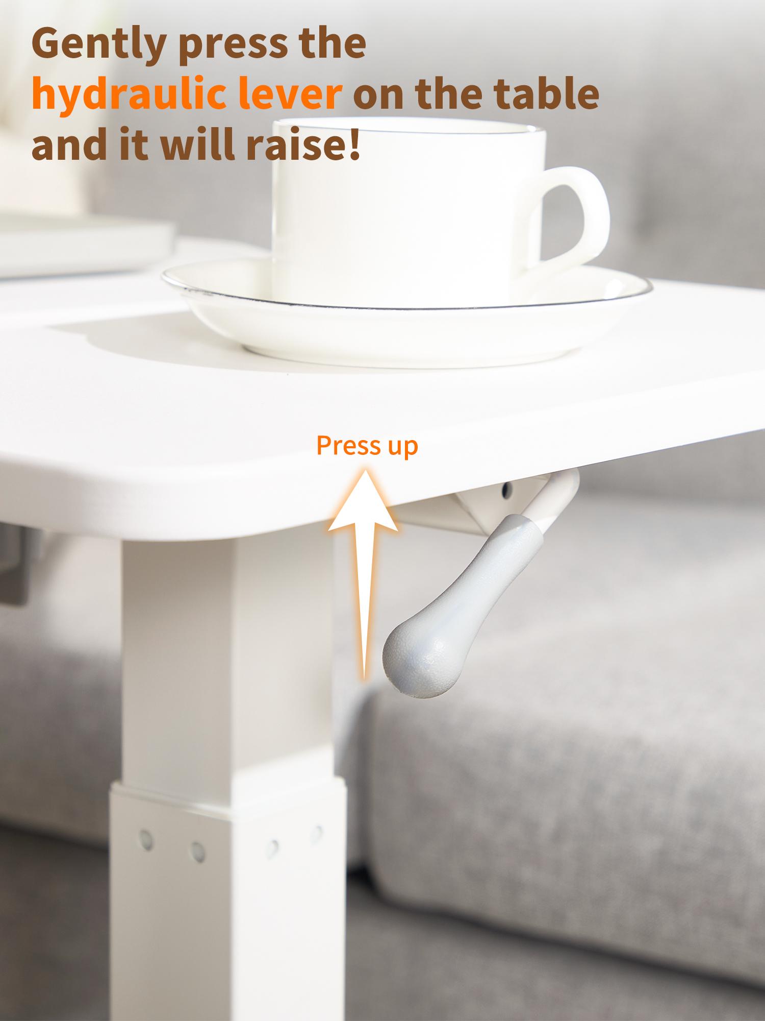 Mobile and Adjustable Bedside Table with a Flipable Desktop! Pneumatic Lift Desk with Wheels, Rolling Laptop Desk Cart, Portable Computer Workstation, Suitable for Both Home and Hospital Use