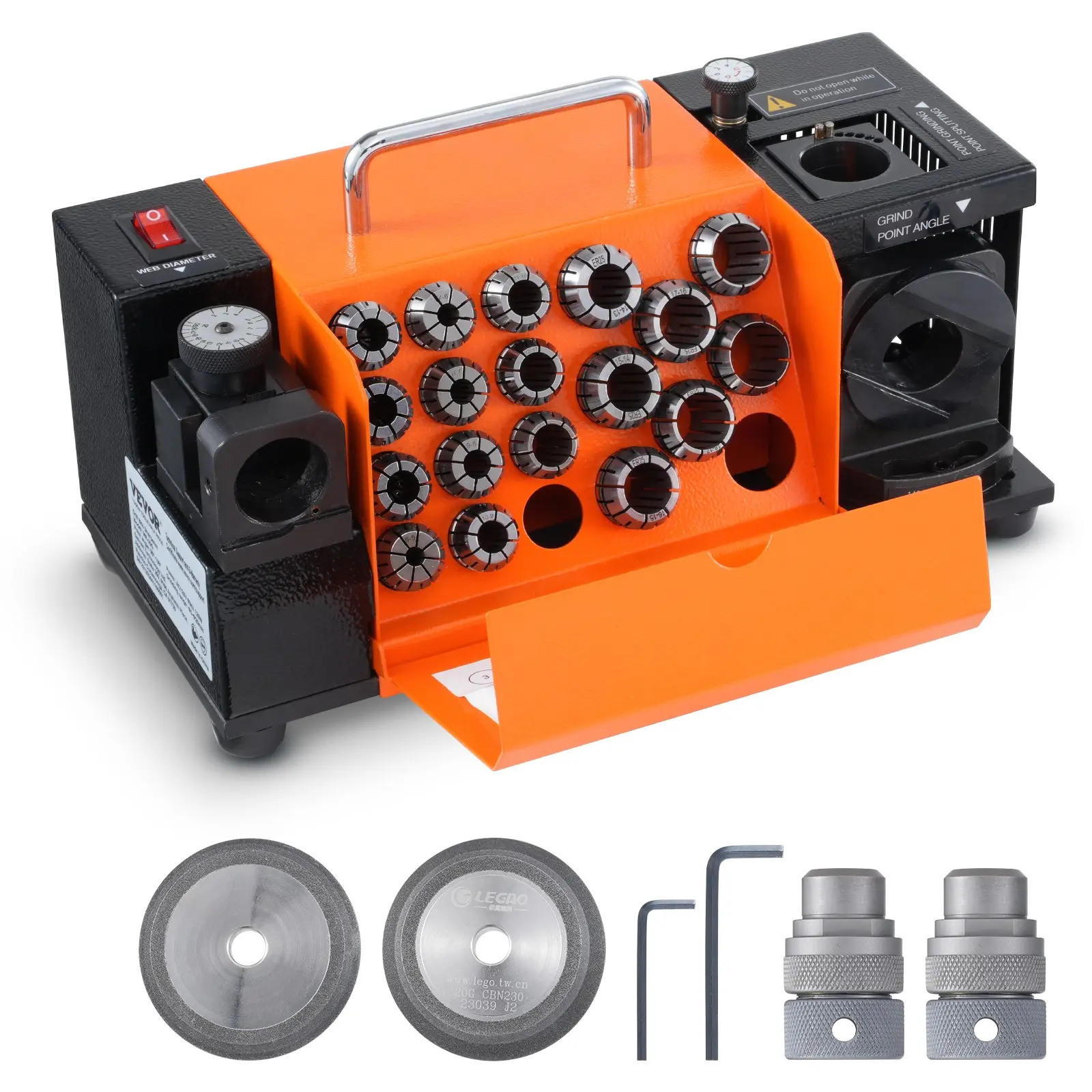 VEVOR Drill Bits Sharpener, 3-20mm End Mill Grinder Sharpener, Lip Relief Angle & 95°-135° Point Angle Adjustable Drill Bit Re-Sharpener, Portable Sharpening Machine with 18 Collets, CBN & SDC Wheel