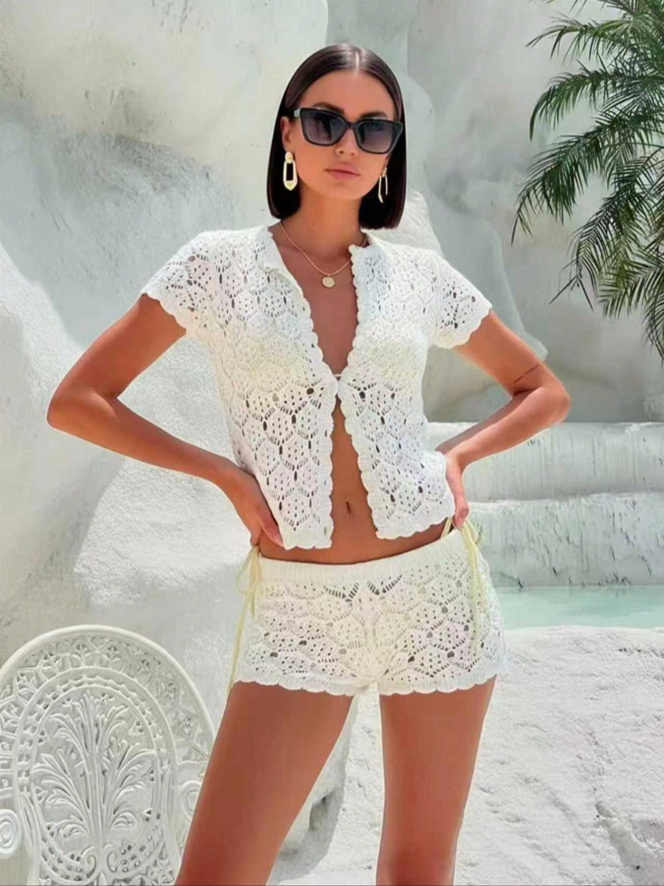 Women's Two-Piece Set, Matching, Casual Summer, Knitted Sweater & Top, Beachwear, Holiday Clothing, Ladies' Fashion Ensemble
