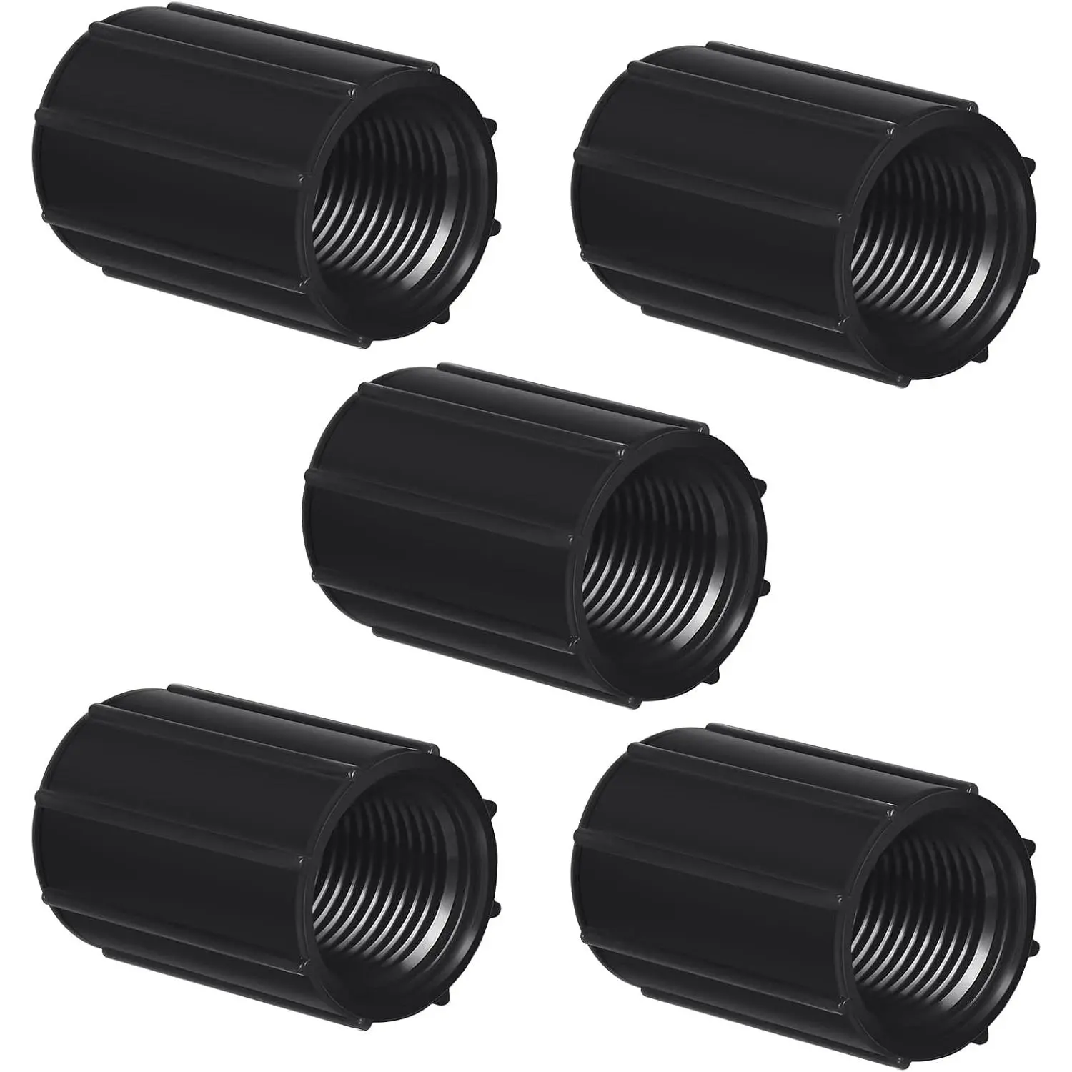 5 count 1/2 Inch PVC Female Threaded Coupling Sprinkler Riser, Black | NPT Double Female Coupler for Garden Drip Irrigation, Connects Extension Tube and Pipe Fitting, Yard Sprinkler Accessories