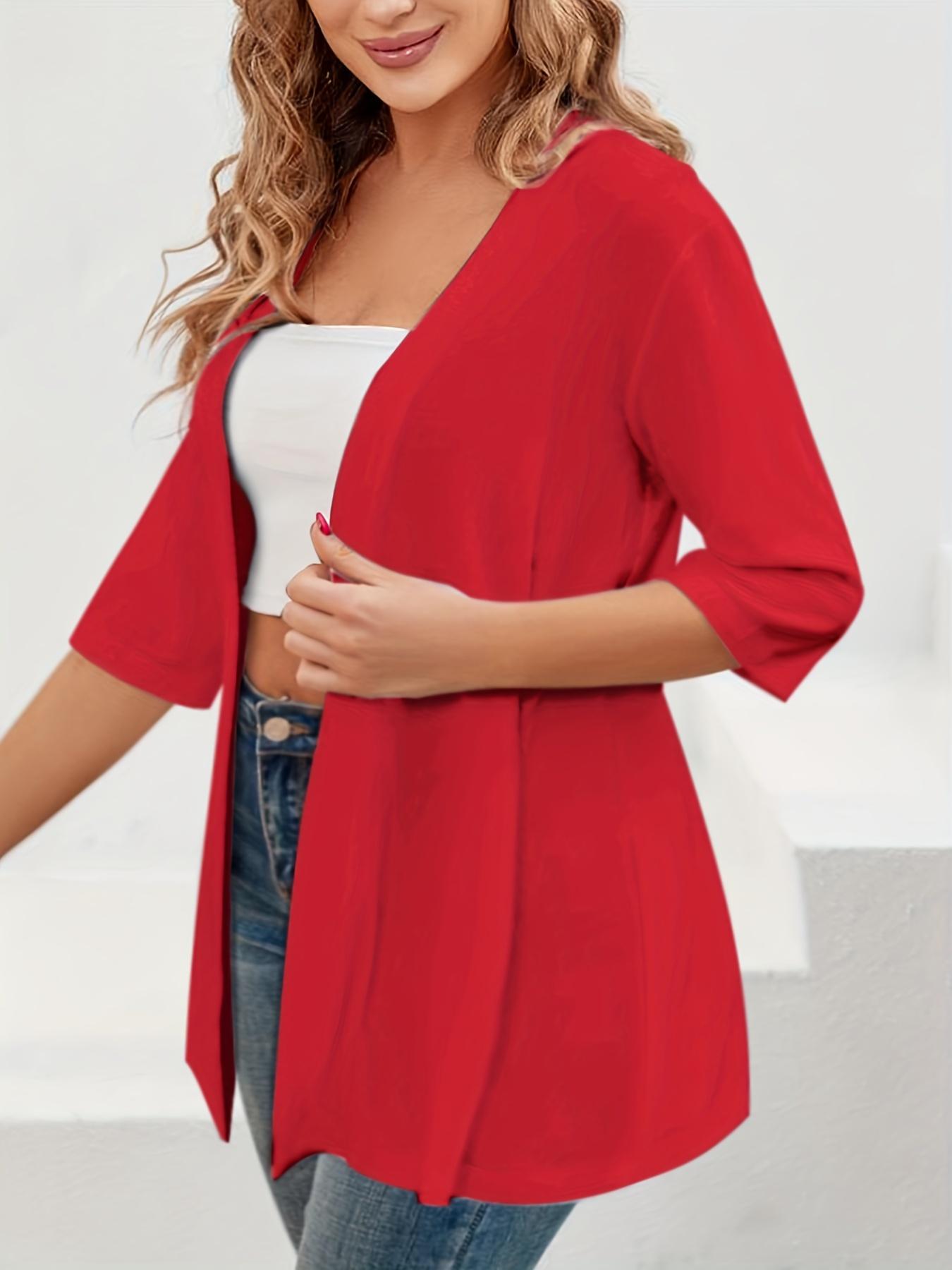 Plus Size Women's Solid Color Drop Shoulder Open Front Cardigan, Plus Casual Fashionable Half Sleeve Outerwear for Daily Outdoor Wear, Summer Outfits 2024, Women Plus Clothing for All Seasons