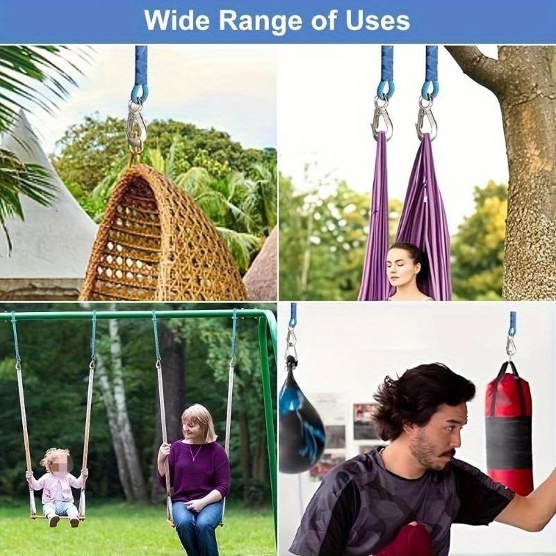 Nylon Rope with Metal Hooks, Secure Attachment, Wear-Resistant, Lightweight Design Hanging Rope for Swings, Hammocks, Patio Chairs, Garden, Camping, Versatile Use, Durable Outdoor Gear