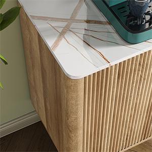 FUSOU 62" W Fluted Buffet Cabinet with Sliding Doors, Modern Sideboard Storage Cabinet with Power Outlet & 3 Drawers, Mid-Century Coffee Bar Table for Living Room, Dinning Room, Natural