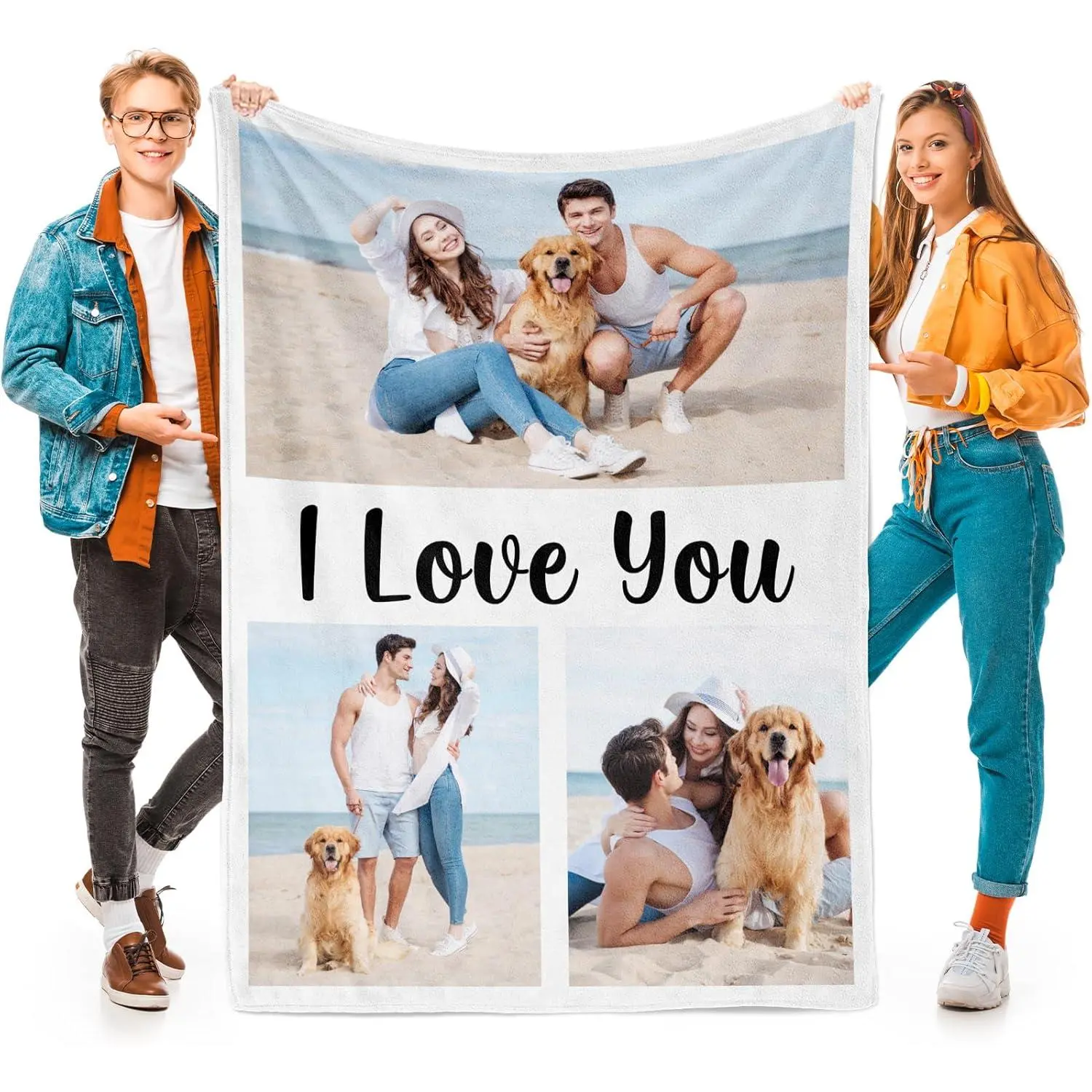 Customized Photo Blankets, Customized Blankets with Pictures, Fleece Throw Blanket, Lightweight, Durable, Machine Wash, Unisex, Christmas Theme
