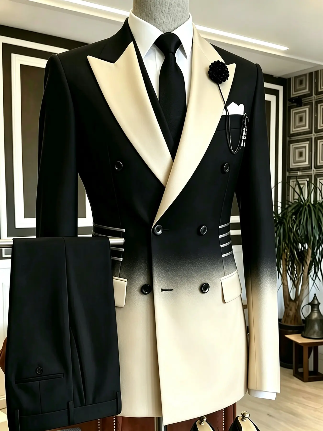 Ainwear Plus Size Men's Gradient 2-Piece Suit, Double Breasted Blazer & Dress Pants, Formal Wedding Prom Tuxedo